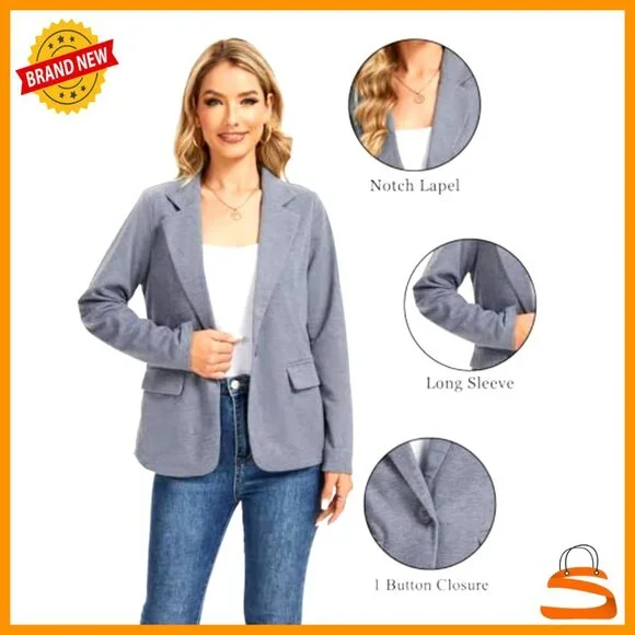 Long Sleeve Lapel Button Jersey Knit Blazer Casual Work Office Suit Jacket
